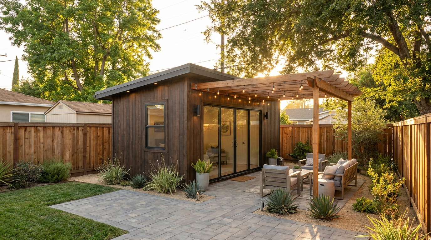 Compact modern backyard ADU in a Southern California suburban yard