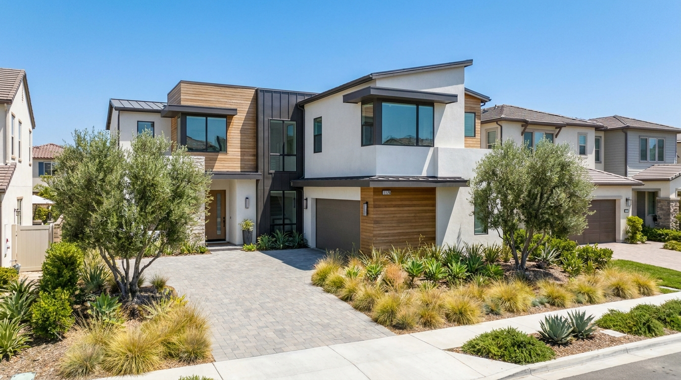 Modern suburban home exterior in a master-planned Irvine neighborhood